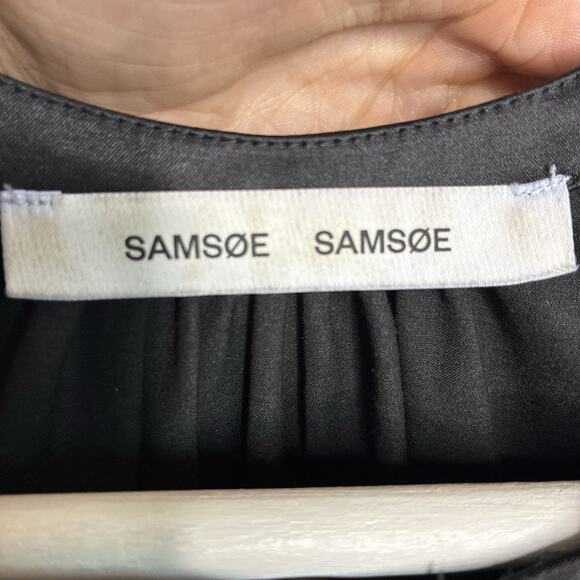 Samsoe Samsoe Black Satin Balloon Sleeve Pocketed Swing Dress XS - Picture 11 of 12